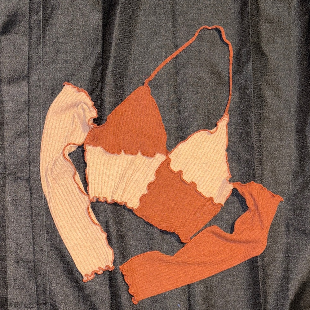 Orange and Cream Colorblock Vacation Crop Top